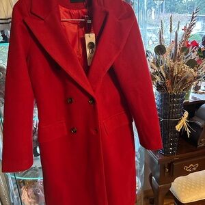 Elegant Red Double-Breasted Women's Coat